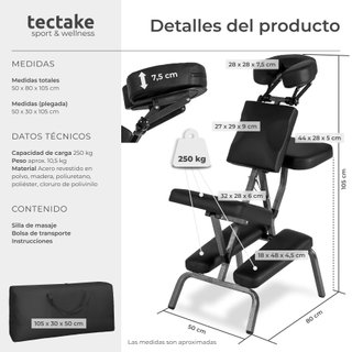 Silla de masaje, polipiel, respaldo ergonómico, cojín lumbar, negro