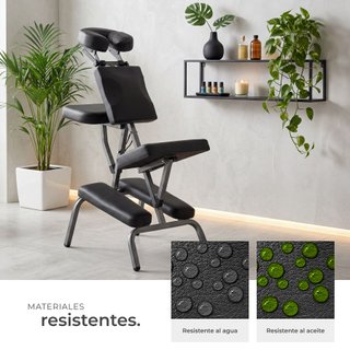 Silla de masaje, polipiel, respaldo ergonómico, cojín lumbar, negro