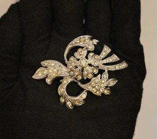 SPILLA FIORE  Argento 835 CRISTALLI Strass VINTAGE