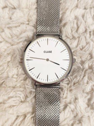 Reloj Cluse plateado blanco grande metálico mujer