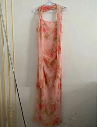 Vestido largo floral rosa
