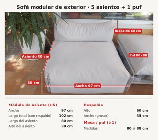 Sofá modular exterior 5 asientos + puf