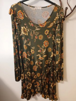 Vestido Floral Verde Oliva Talla XL