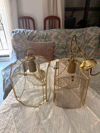 Pareja Lámparas Farolillos Cristal y Metal