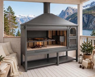 Attrezzatura per cucina alla brace a legna