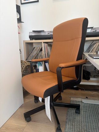 Silla de oficina piel poliéster marrón