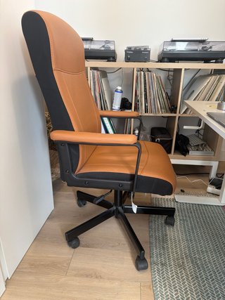Silla de oficina piel poliéster marrón