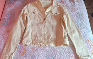 Chaqueta vaquera corta marfil/amarillo