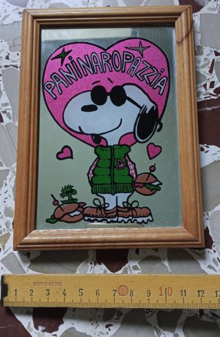 Quadro Snoopy Cuore Paninaropazzia Vetro Legno