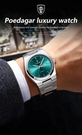 Reloj Poedagar Hombre Verde y Plateado