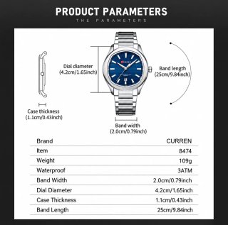 Reloj Curren de Acero Plateado