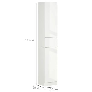 Columna de baño blanca brillante con cajón y 2 arm