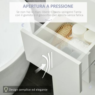 Columna de baño blanca brillante con cajón y 2 arm