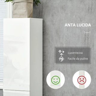 Columna de baño blanca brillante con cajón y 2 arm