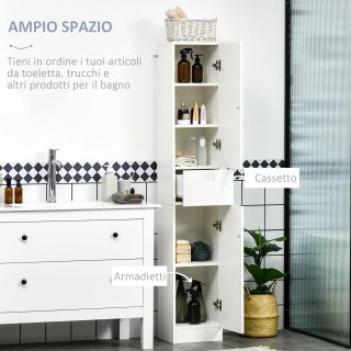 Columna de baño blanca brillante con cajón y 2 arm