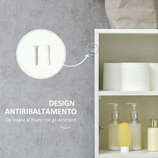 Columna de baño blanca brillante con cajón y 2 arm