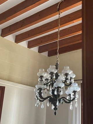 Lámpara Antigua de Bronce y Cristal