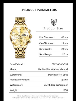 Reloj Poedagar Dorado para Hombre