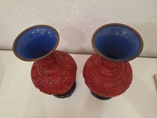 Pareja de Jarrones Chinos de laca de cinabrio