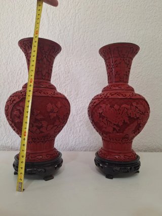 Pareja de Jarrones Chinos de laca de cinabrio