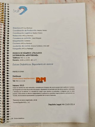 Libro Recetas "Dulces Diabéticos" Sin Azúcar Nuevo