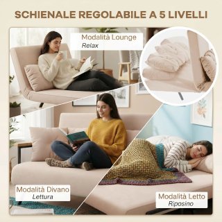 Sofá cama 3 en 1 de tela con efecto aterciopelado,