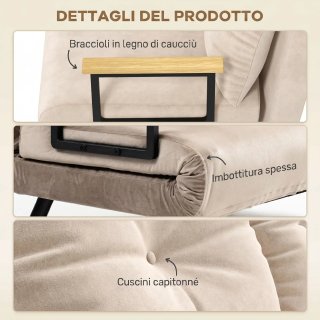 Sofá cama 3 en 1 de tela con efecto aterciopelado,