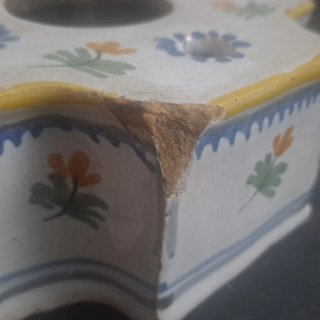 Tintero antiguo de loza con flores 10x10x5 cm