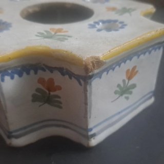 Tintero antiguo de loza con flores 10x10x5 cm