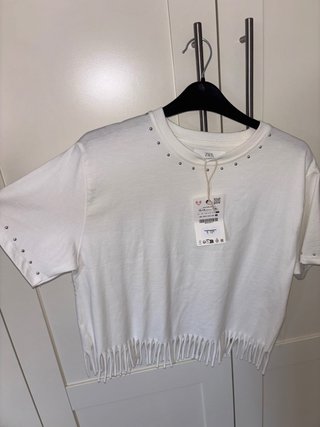 Camiseta Blanca Zara con Flecos niña 13-14