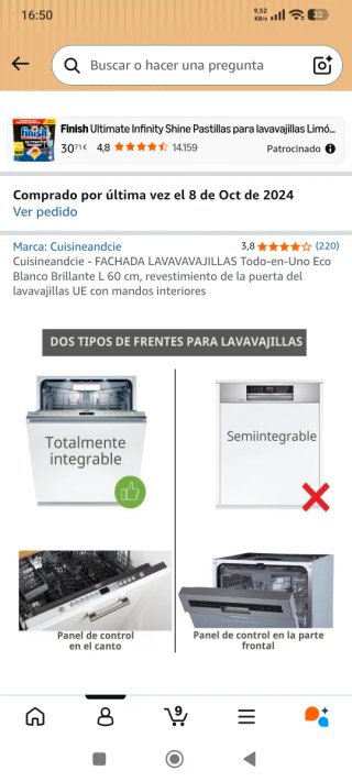 Fachada Lavavajillas Integrable Blanca 60 cm