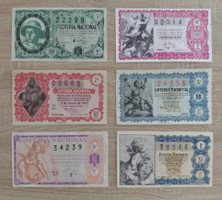 6 Billetes Lotería Nacional Años 40 y 50