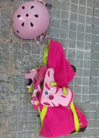 Casco y Patines Rosas Oxelo