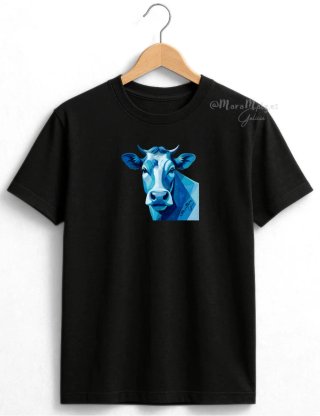 Camiseta Negra Vaca Azul Geométrico