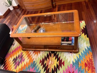 Mesa Auxiliar de Salón de Madera y Cristal