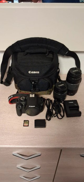 Canon EOS 1200D (1448 disparos) + 2 objetivos + SD