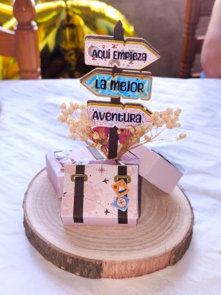 Centro de mesa decorativo temática viajes