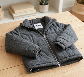 Chaqueta Zara gris acolchada jaspeada