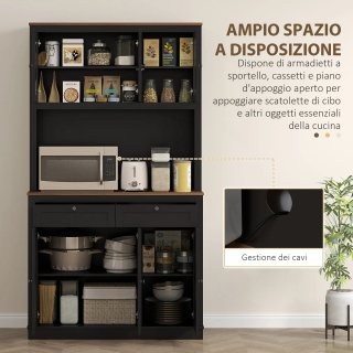 Aparador de cocina alto con 4 armarios, 2 cajones
