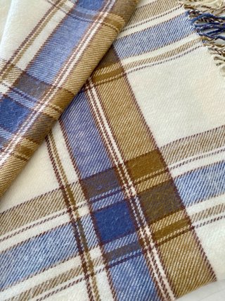 Manta de cuadros beige y azul