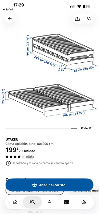 Cama IKEA extensible 80x200 estructura y colchones