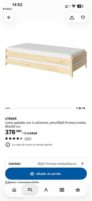Cama IKEA extensible 80x200 estructura y colchones
