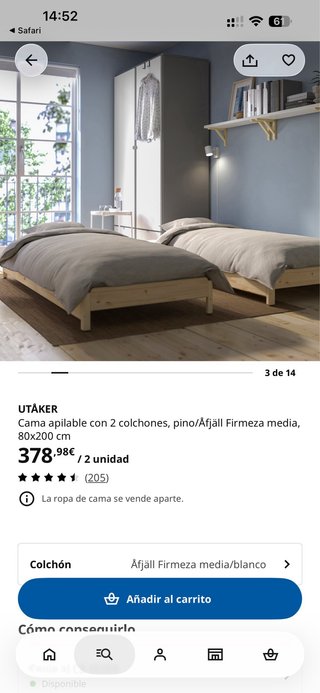 Cama IKEA extensible 80x200 estructura y colchones