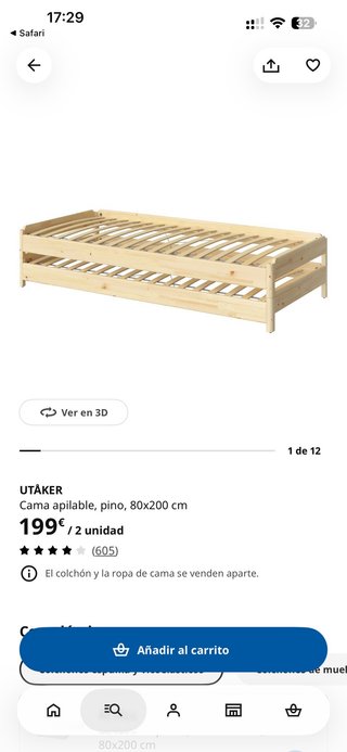 Cama IKEA extensible 80x200 estructura y colchones