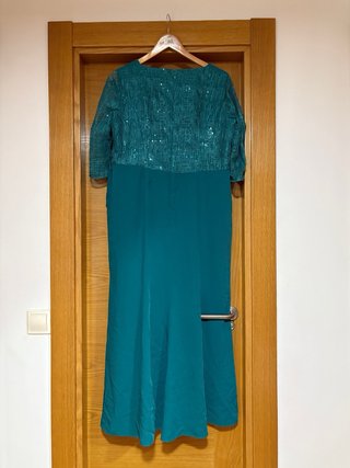Vestido de fiesta largo color verde azulado