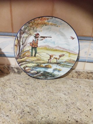 Plato decorativo caza perro y cazador