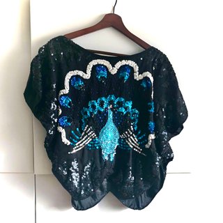 Top Vintage Pavo Real Lentejuelas