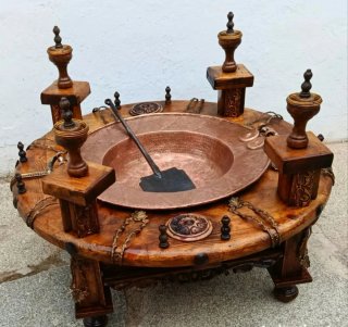 Brasero Antiguo de Madera, Metal y Bronce