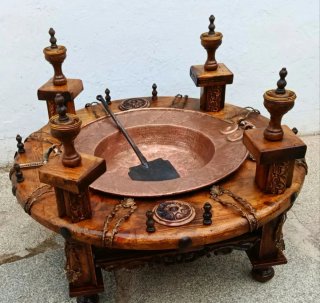 Brasero Antiguo de Madera, Metal y Bronce