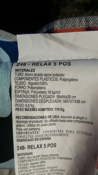Tumbona de Jardín Plegable 5 Posiciones
